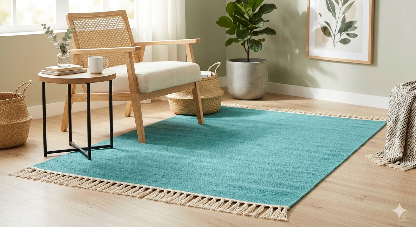 „Ocean Breeze“ - türkiser Teppich  mit Fransen